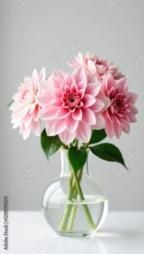 Wallpaper Mural Soft pink dahlia blooms in a vase on a clean white surface, pink dahlia, white Torontodigital.ca
