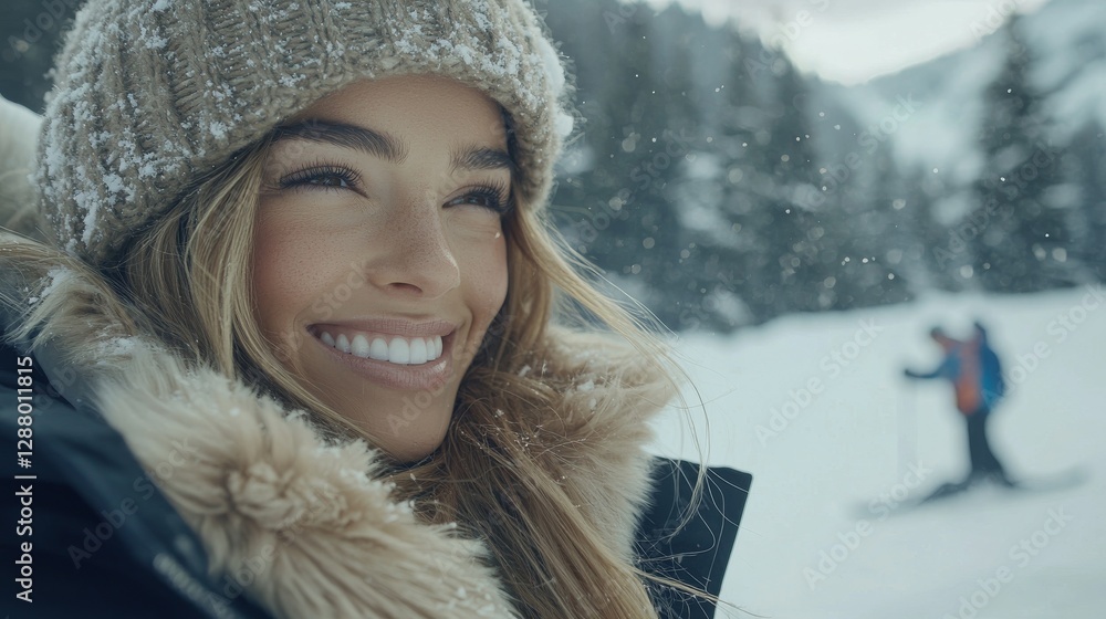 The portrait of a beautiful girl shows her calmly inhaling the crisp air of a winter day, her eyes shut as she meditates and practices deep breathing exercises The portrait of a beautiful girl shows her calmly inhaling the crisp air of a winter day, her eyes shut as she meditates and practices deep breathing exercises