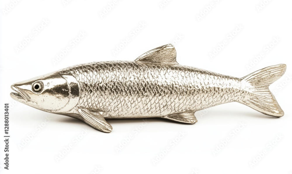 Fototapeta premium Silver fish figurine on white background for home decor