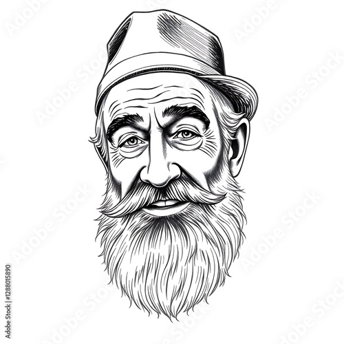 Wallpaper Mural Sketch of a Man with Full Beard, Hat, and Expressive Smile Featuring Textured Hair and Detailed Features Torontodigital.ca