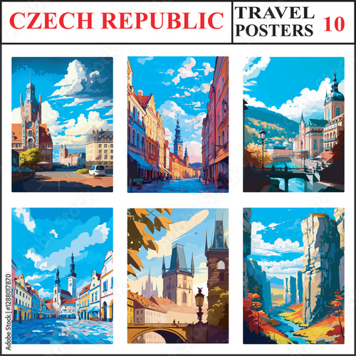 Czech Republic Ostrava Plzen Karlovy Vary Travel Poster Wall Art Print Collection Set Part 10