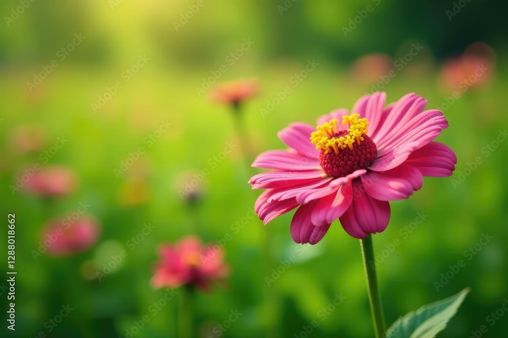 Delicate zinnia petals unfurl in a lush green meadow, wildflowers, meadow, garden Delicate zinnia petals unfurl in a lush green meadow, wildflowers, meadow, garden