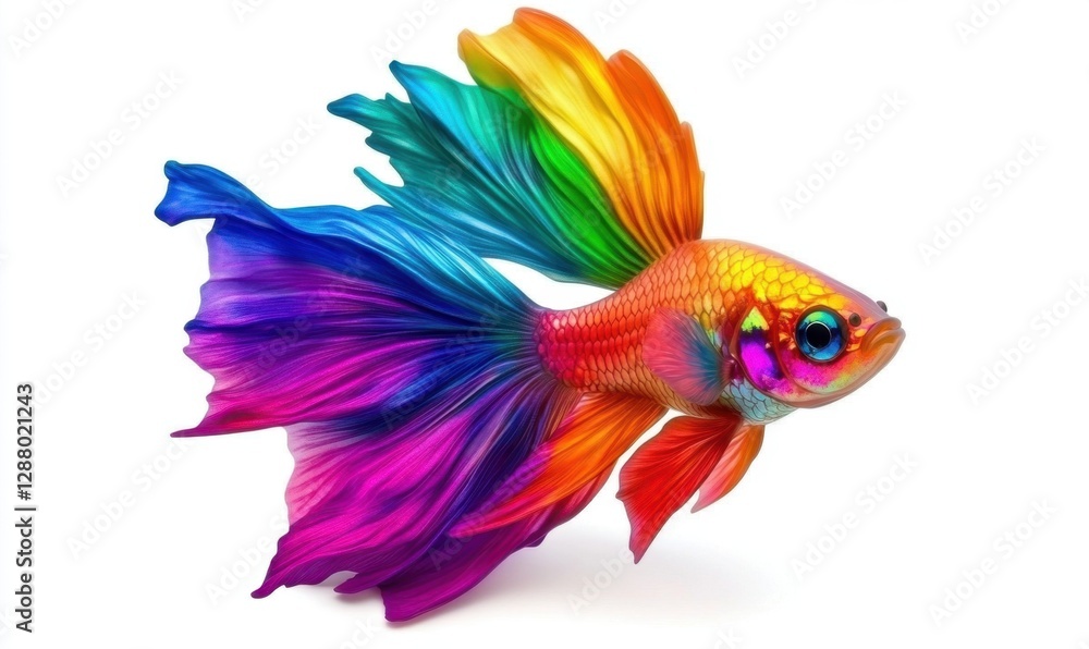 Fototapeta premium Vibrant rainbow fish on white, ideal for colorful designs