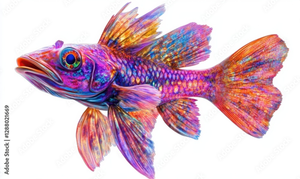 Fototapeta premium Vibrant Rainbow Fish on White Background for Digital Art