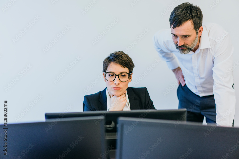 Businessman and employee at desk in office Businessman and employee at desk in office