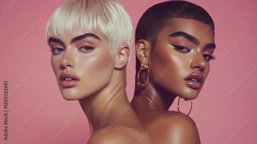 Fototapeta premium A captivating visual representation of two women in profile, positioned against a kaleidoscopic background that accentuates their individuality and the allure of diversity