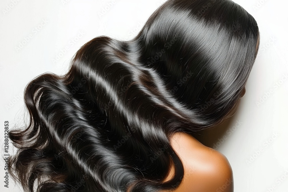 Naklejka premium The refined silhouette of shiny, keratin-treated hair presents a stunning display of smooth, vibrant strands