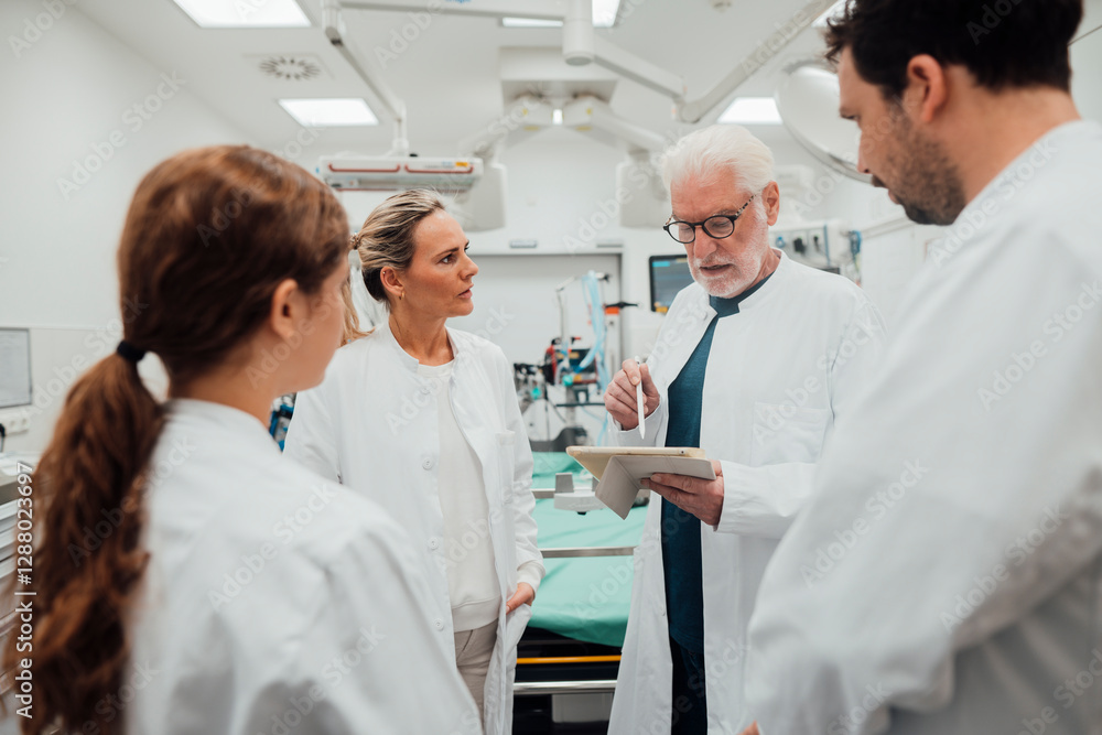 Medical team discussing in an emergency room setting Medical team discussing in an emergency room setting