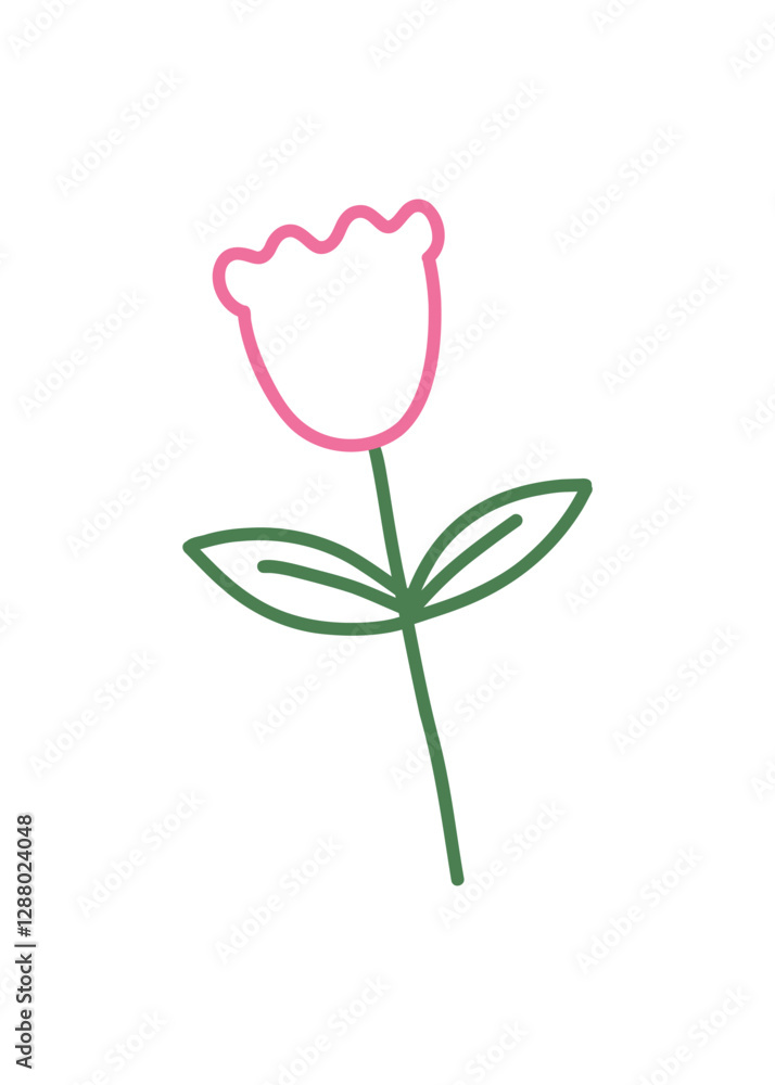 Trendy spring flower outline doodle. Simple childish pink rose for card, print, banner, poster, template. Cartoon illustration for children. Hand drawn illustration isolated on white background. Trendy spring flower outline doodle. Simple childish pink rose for card, print, banner, poster, template. Cartoon illustration for children. Hand drawn illustration isolated on white background.