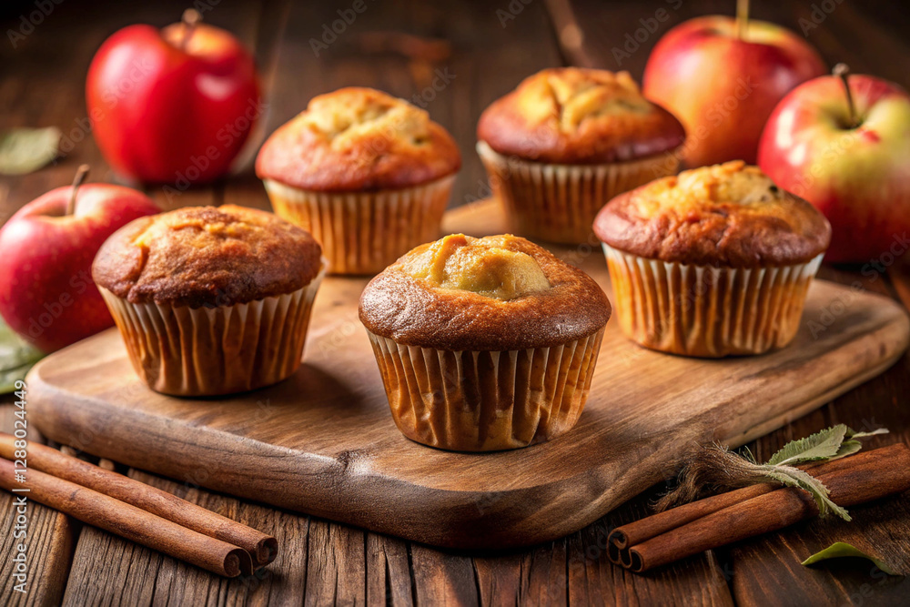 Apple muffins on a wooden board, photography foods, banner affiche Apple muffins on a wooden board, photography foods, banner affiche