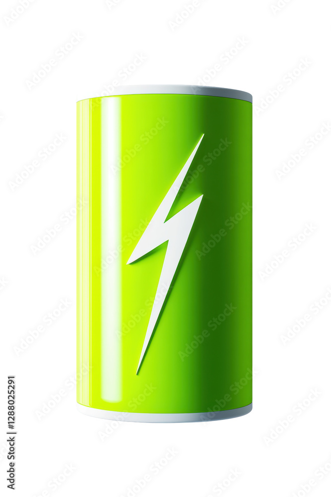 Isolated Green Battery with White Lightning Bolt, Full Energy Symbol Isolated Green Battery with White Lightning Bolt, Full Energy Symbol