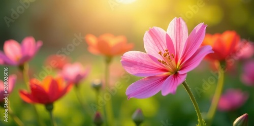 Soft petals of alstroemeria bloom in harmony with nature, serene, flower field, flowers