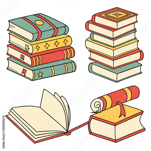 Colorful Stack of Books Illustration - Vibrant Vintage Book Art