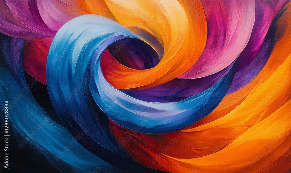 Fototapeta premium Abstract art of vibrant flowing ribbons in a circular pattern, evoking a sense of energy and movement, Generative AI