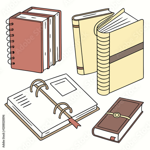Illustration of Various Types of Notebooks and Journals