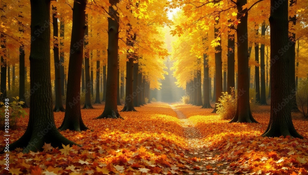 Fototapeta premium a carpet of golden aspen leaves blankets the forest floor, fall, orange