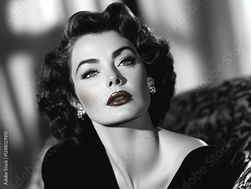 Elegant woman with a vintage hairstyle and makeup.