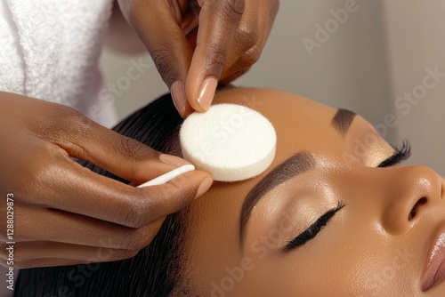 In an aesthetic clinic, a young woman undergoes facial biotherapy as part of her self-care routine