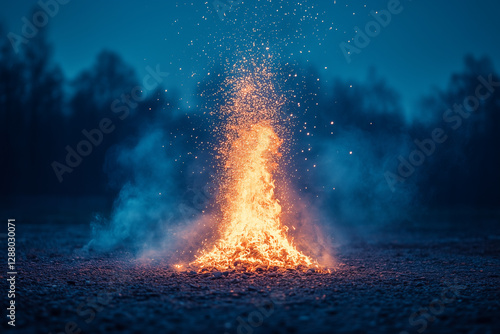 Holika dahan burning brightly during holi festival of colors at night copy space