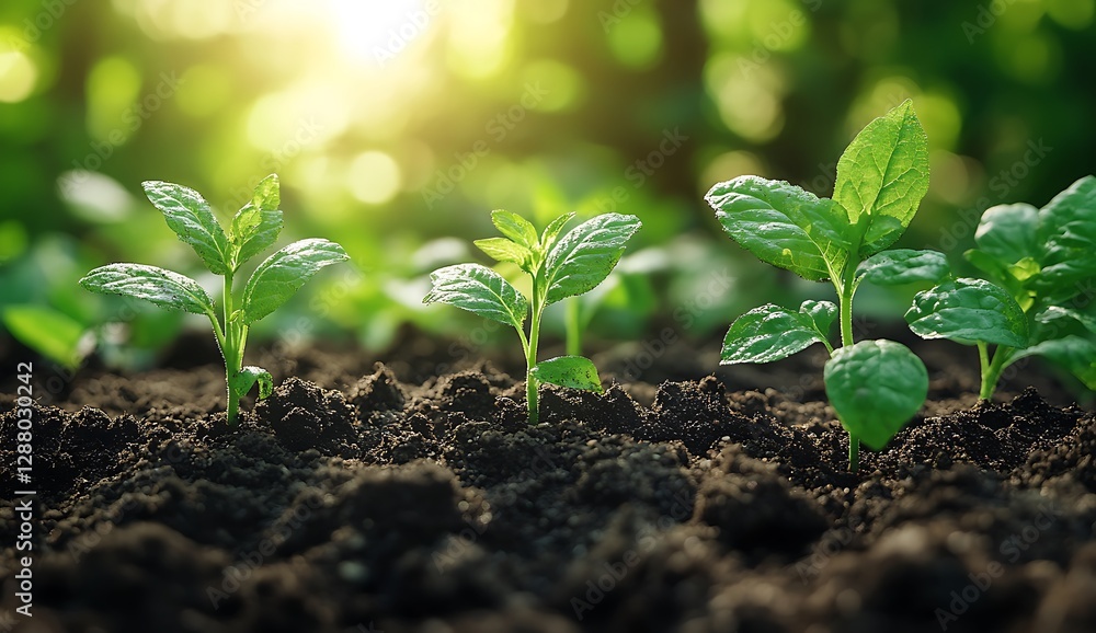 Freshly Planted Seedlings Growing in Rich Soil Freshly Planted Seedlings Growing in Rich Soil