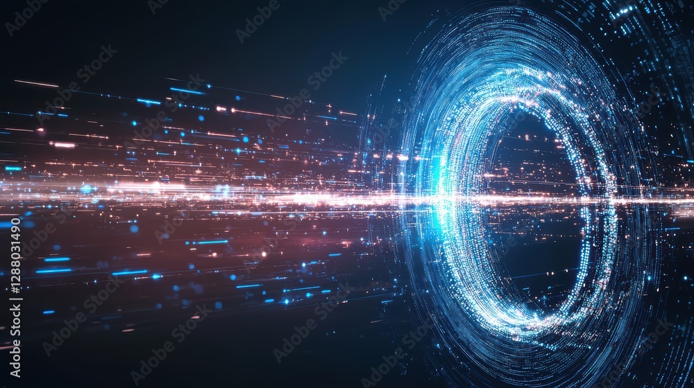 Obraz premium Futuristic digital portal with neon light trails and abstract energy burst