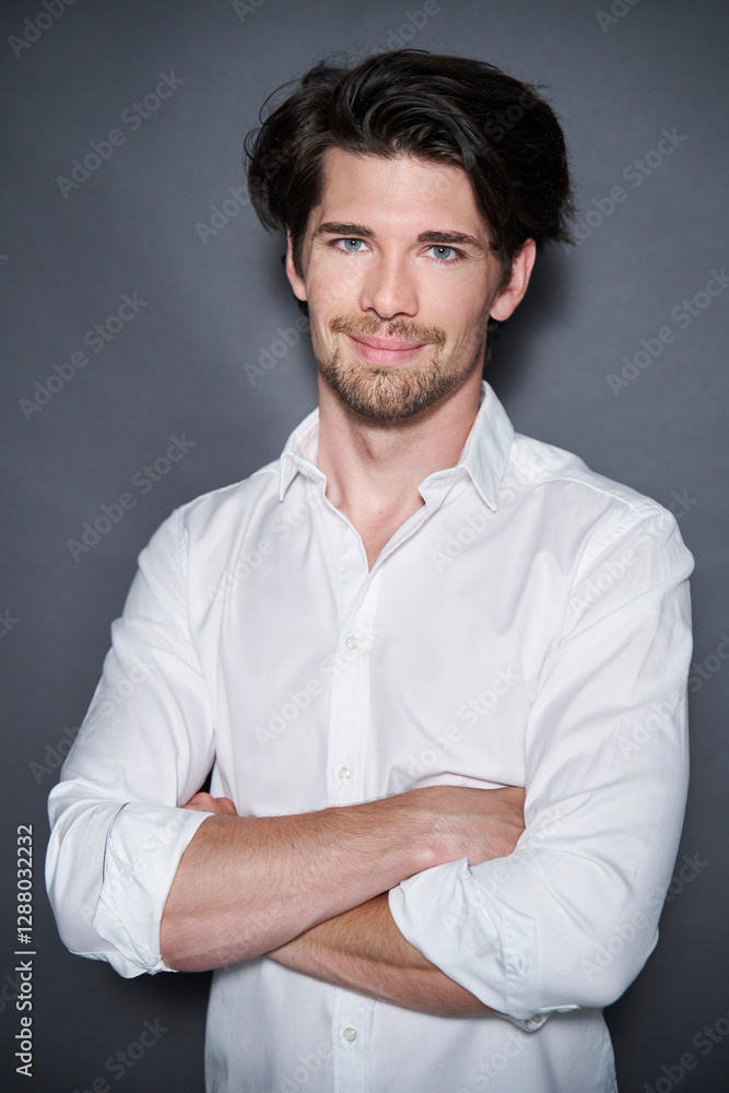 Portrait of confident handsome man wearing white shirt Portrait of confident handsome man wearing white shirt