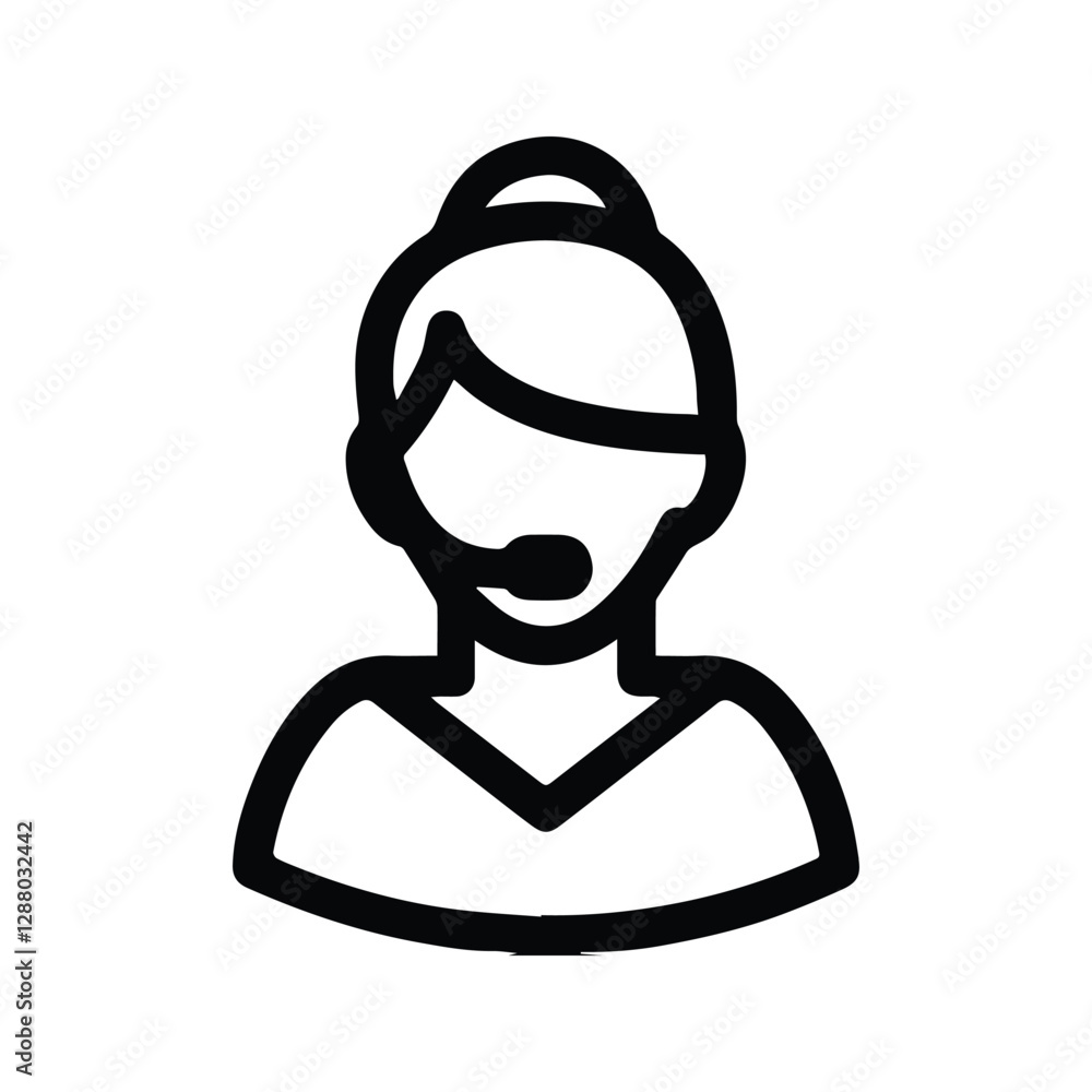 Customer Service Icon. Illustration of technical support, call center, hotline, operator, staff and agent communication. Female Customer Service Isolated on white background. Customer Service Icon. Illustration of technical support, call center, hotline, operator, staff and agent communication. Female Customer Service Isolated on white background.