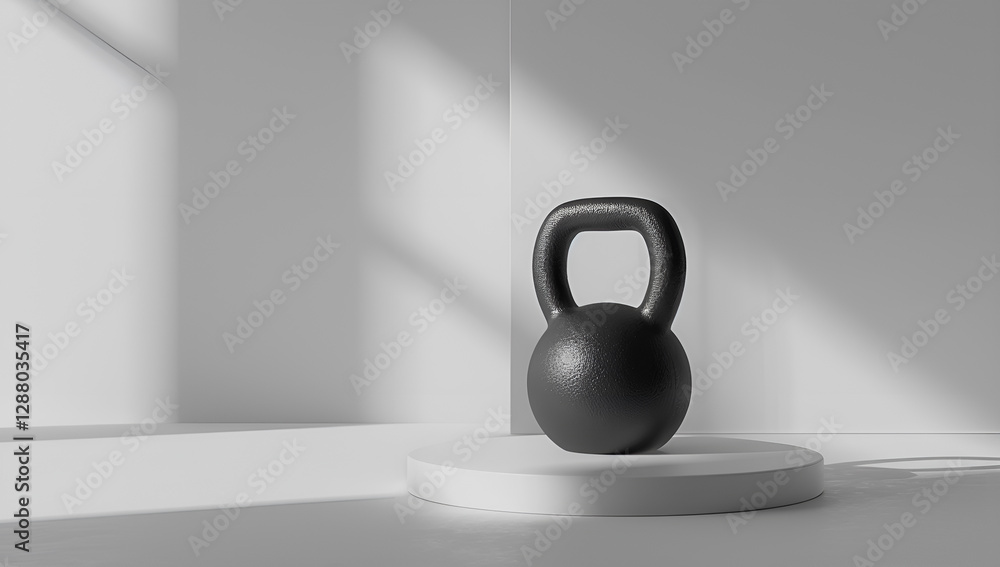Naklejka premium Minimalistyczna sztuka fitness: czarny kettlebell w świetle cieni