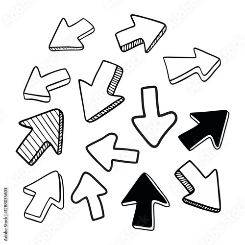 Hand-drawn doodle arrow sketch in a playful and dynamic style. Perfect for presentations, infographics, design elements, directions, highlights, and creative projects.