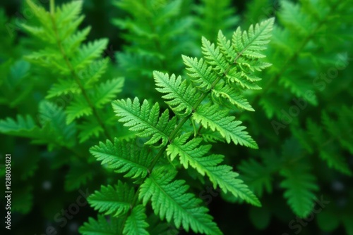 Close-up of lush green ferns with intricate details, nature, overgrowth photo