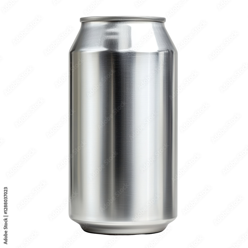 Isolated Gleaming Silver Aluminum Can with Reflective Surface Isolated Gleaming Silver Aluminum Can with Reflective Surface