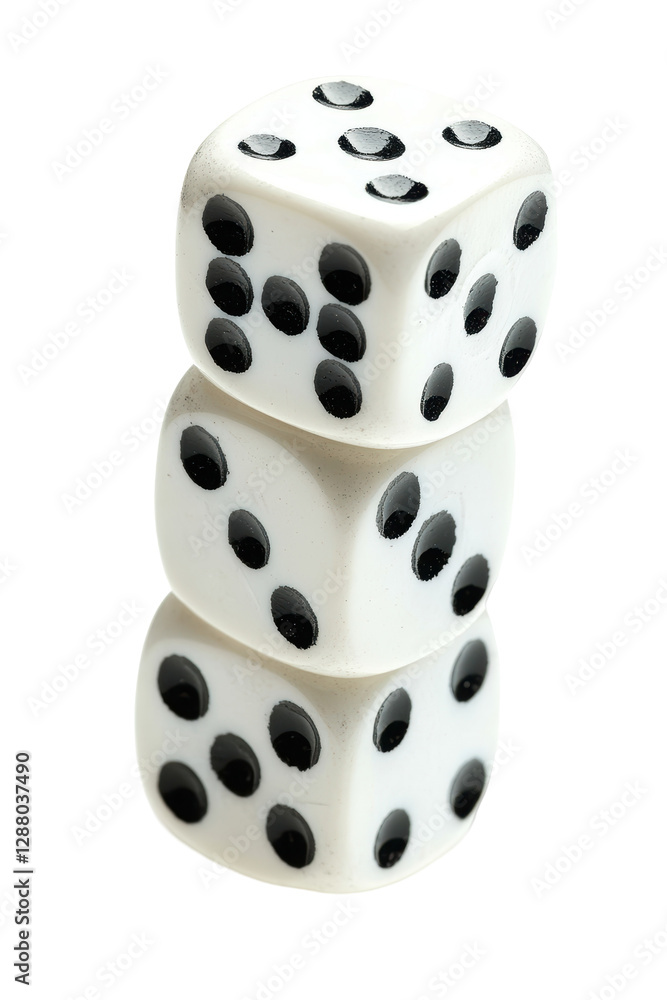 Isolated Balanced Column of Three Ivory Dice Marked with Black Spots Isolated Balanced Column of Three Ivory Dice Marked with Black Spots
