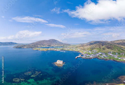 Aerial view of Kisimul Castle and Castlebay on the Isle of Barra, Scotland photo