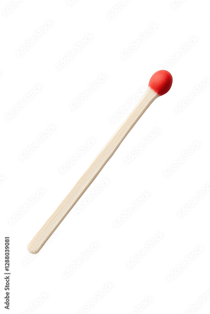 Isolated Diagonal Single Matchstick with Red Tip Isolated Diagonal Single Matchstick with Red Tip