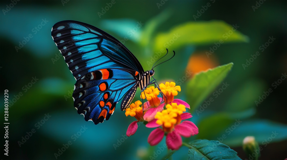 Fototapeta premium butterfly with flowers on nature background
