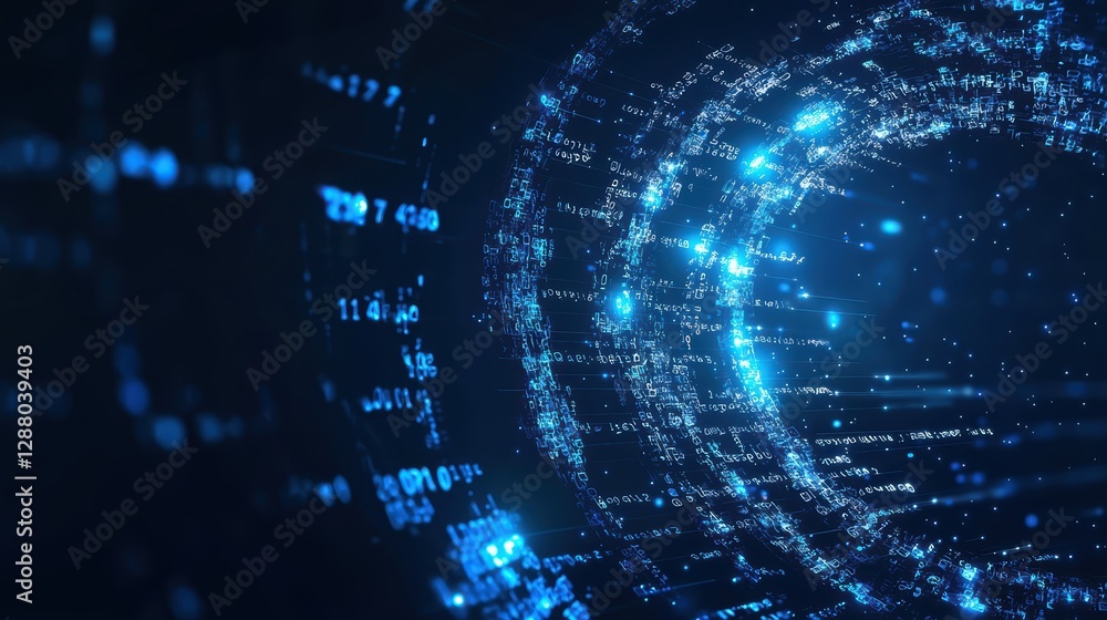Obraz premium Futuristic digital data tunnel with dynamic blue light effects