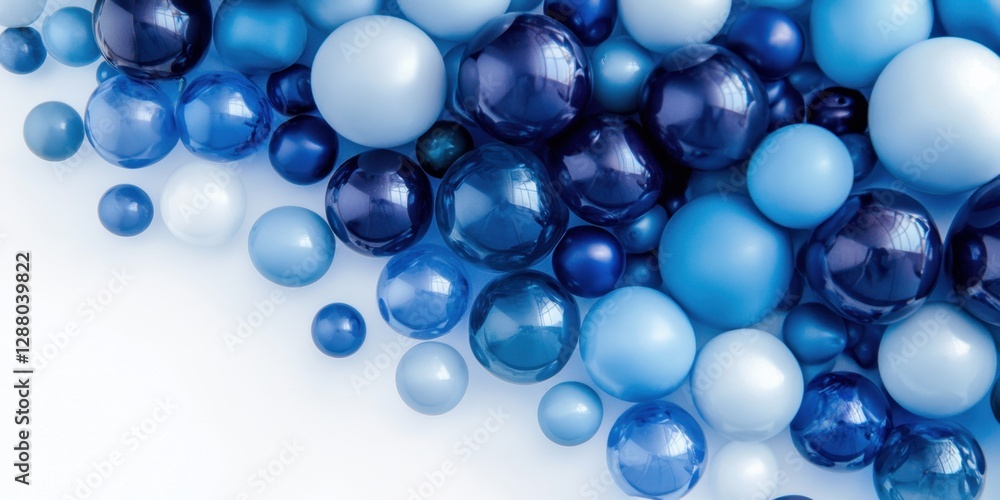 Assorted blue and white glossy spheres in various sizes Assorted blue and white glossy spheres in various sizes