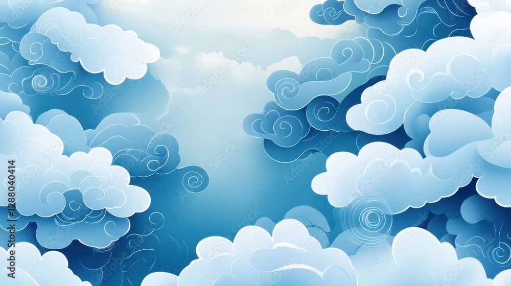 Dreamy abstract blue and white clouds with swirling patterns Dreamy abstract blue and white clouds with swirling patterns