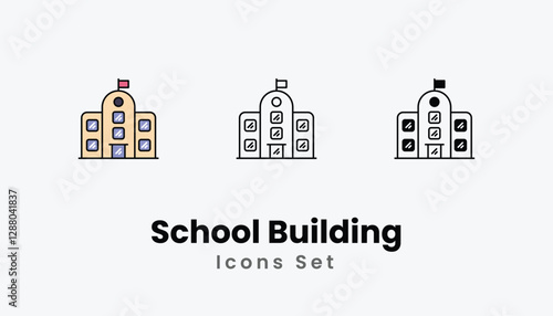 School Building Icons thin line and glyph vector icon stock illustration