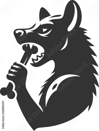 A hyena biting into a bone, holding it firmly vector animal silhouette
