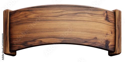 Dark Brown Curved Wooden Sign with Aged Texture and Transparent Background