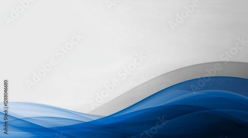 An abstract blue wave set against a white backdrop, created using AI generative techniques