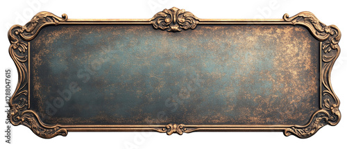 Rectangular Ornate Metal Frame With Aged Dark Green And Brown Textured Background Detailed