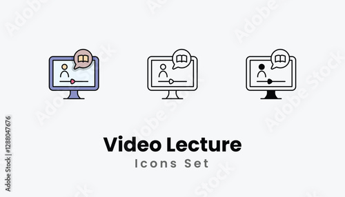 Video Lecture Icons thin line and glyph vector icon stock illustration
