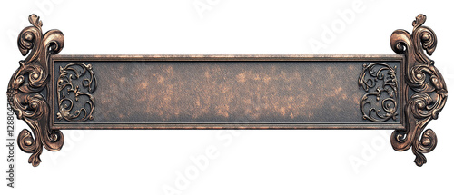 Dark Brown Ornate Metal Plaque With Intricate Floral Scrollwork On Transpatent Background