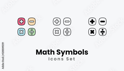 Math Symbols Icons thin line and glyph vector icon stock illustration
