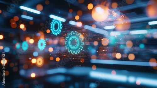 Wallpaper Mural Futuristic technology concept with glowing gears and lights in motion Torontodigital.ca