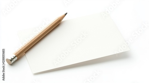 Wallpaper Mural Minimalist composition of a pencil and blank card on white background, ideal for creative or educational themes. Torontodigital.ca