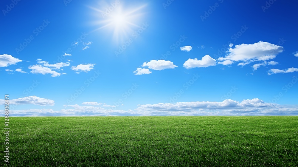Obraz premium Bright Sunny Day Over Lush Green Field Under Blue Sky