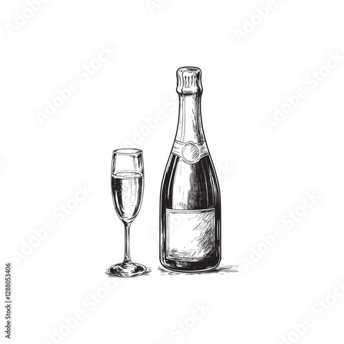a bottle of champagne illustrations - hand drawn champagne - black and white bottle of wine isolated on white background